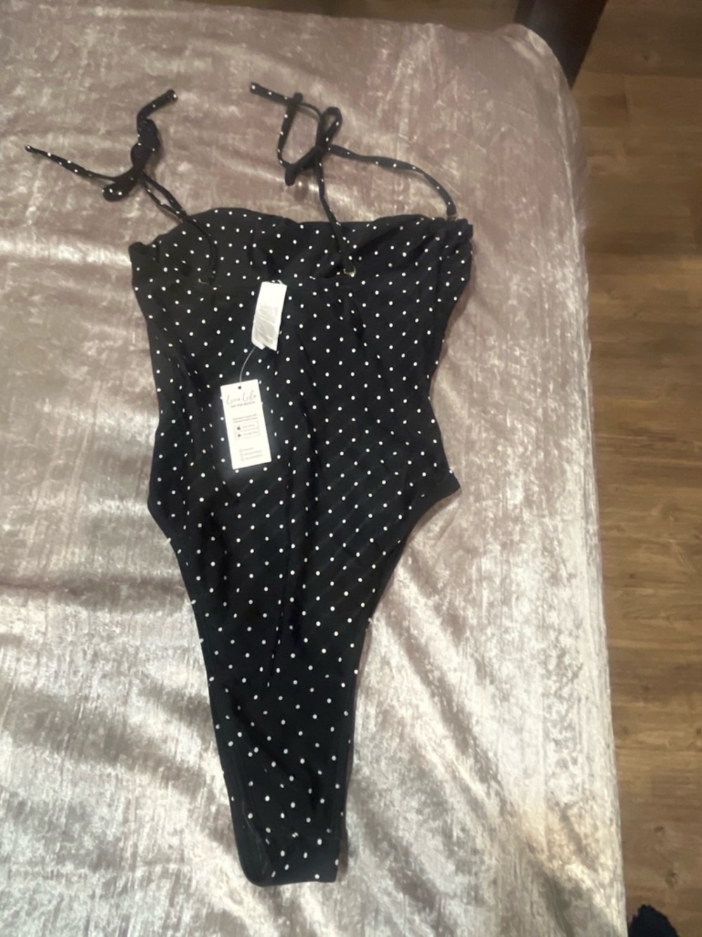 Rare Cupshe x Kelsey Anderson Black Polka Dot cut out One-Piece Swimsuit size M